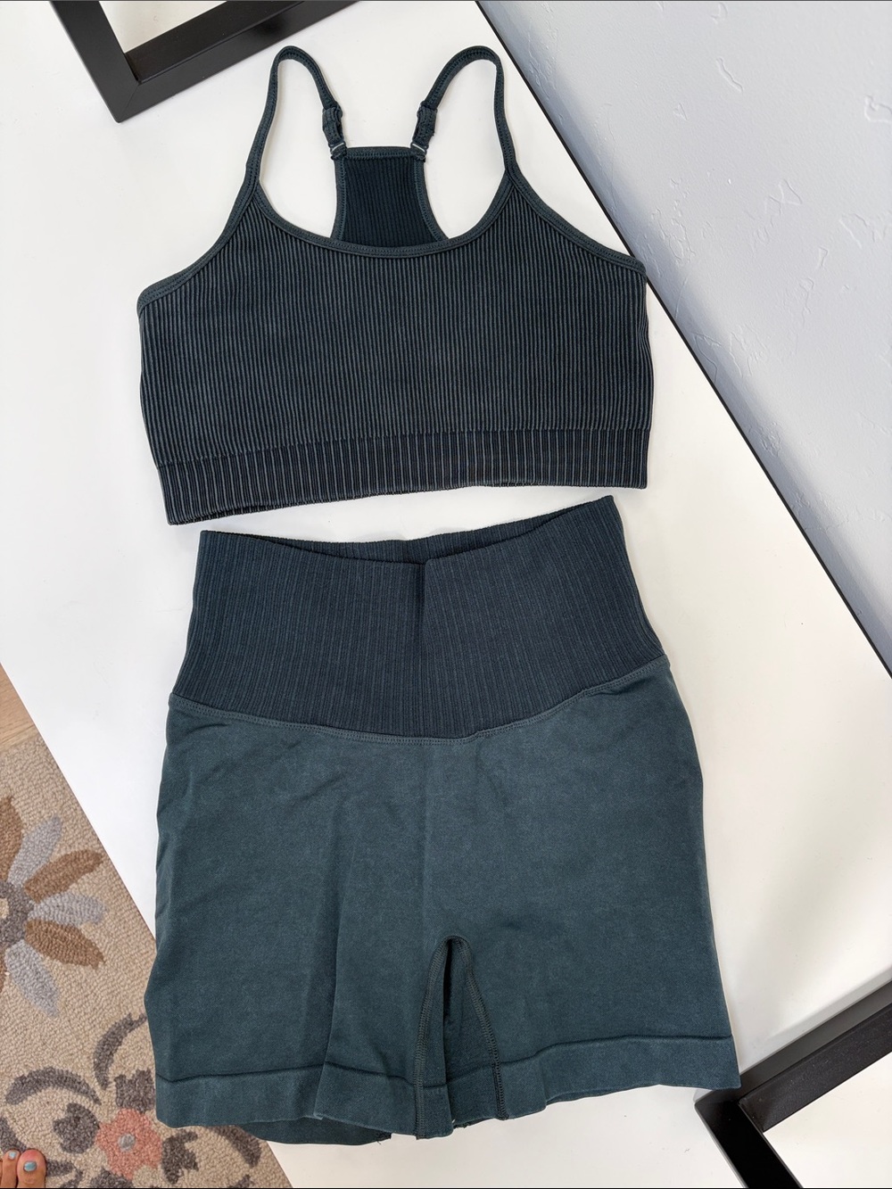 POPFLEX Ribbed Racerback Crop Top & High-Waist Shorts - Deep Green